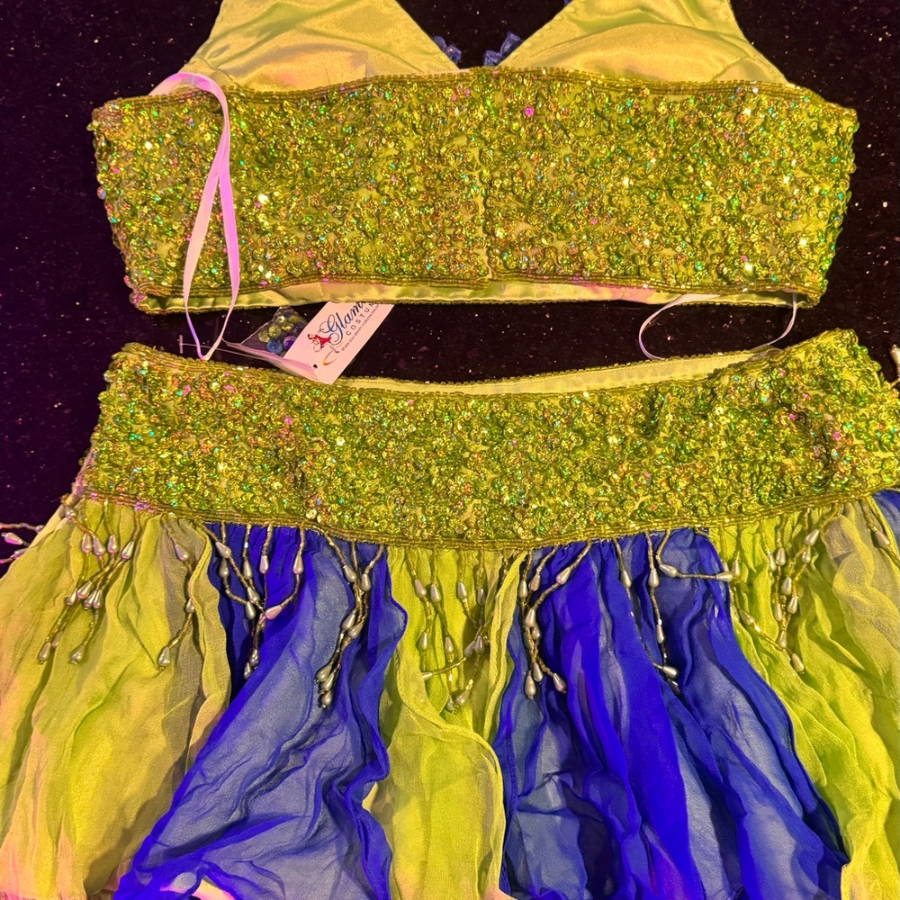 Silk Glamour Green and Blue Adult M Dance Costume - Picture 5 of 8